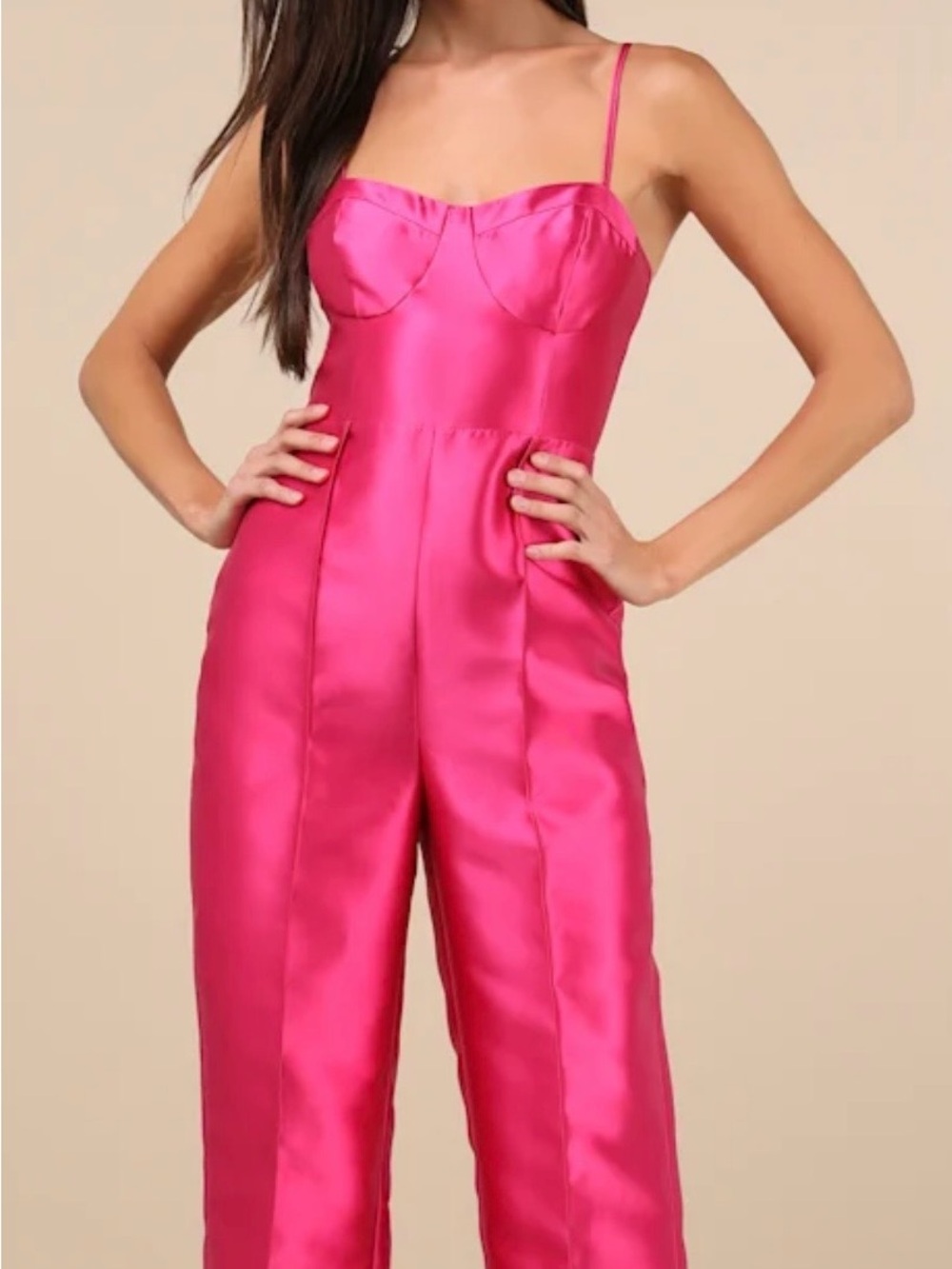 Lulus Contemporary Pose Hot Pink Tafetta Bustier Jumpsuit